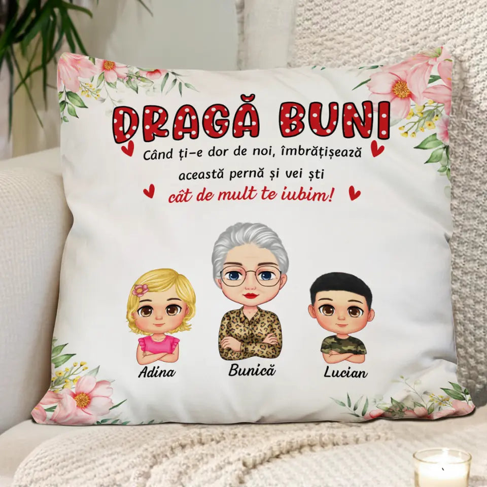 Pernă unică de Ziua Mamei pentru bunici cu până la 4 nepoți