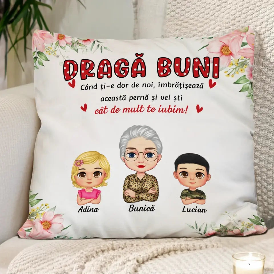 Pernă unică de Ziua Mamei pentru bunici cu până la 4 nepoți