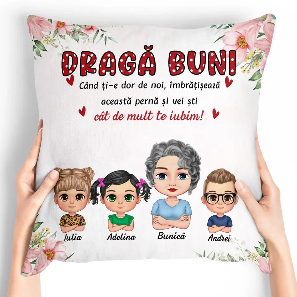Pernă unică de Ziua Mamei pentru bunici cu până la 4 nepoți