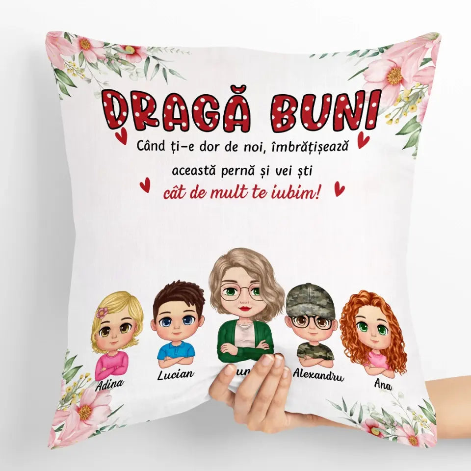 Pernă unică de Ziua Mamei pentru bunici cu până la 4 nepoți