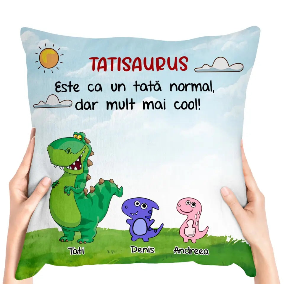 Pernă unică cu dinosauri pentru tați și bunici
