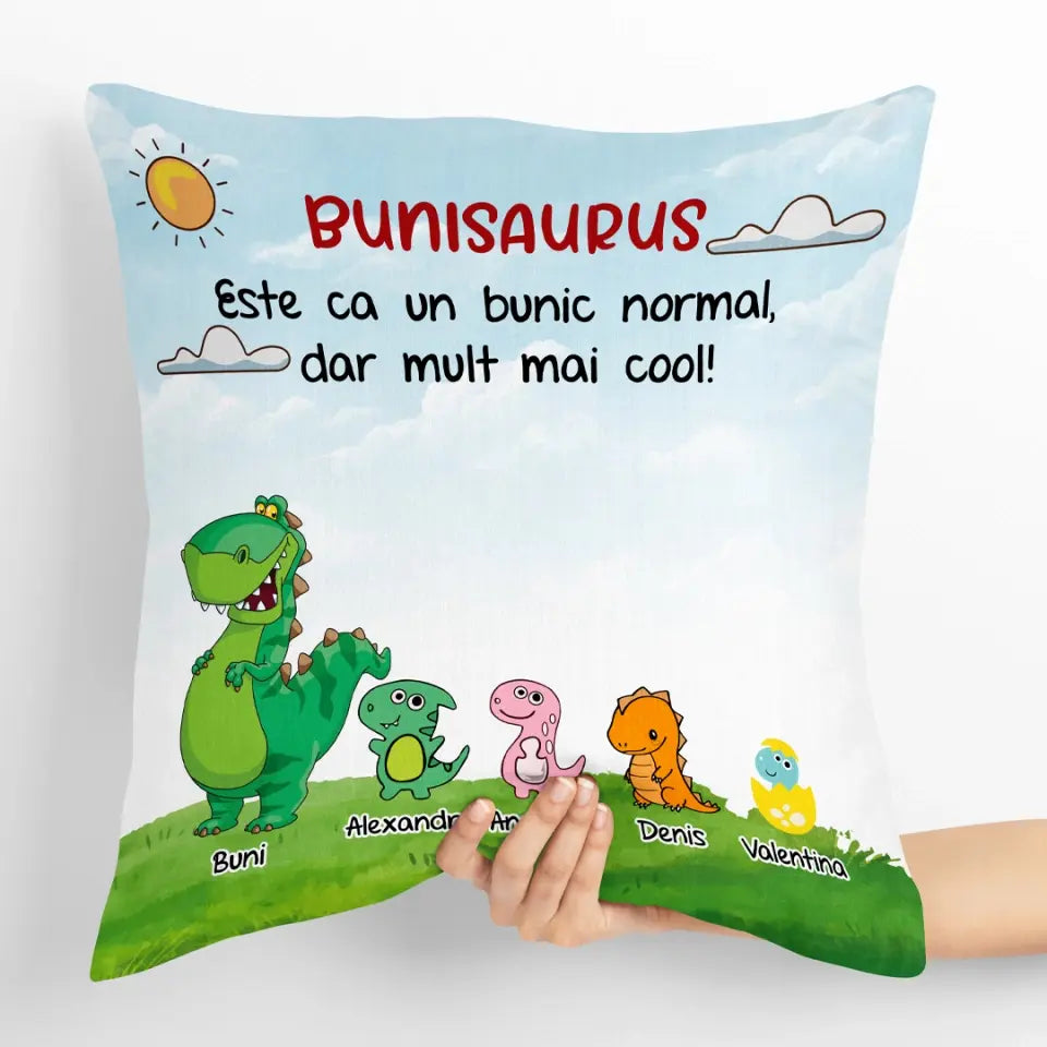 Pernă unică cu dinosauri pentru tați și bunici