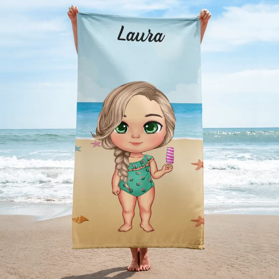 Prosop de plajă personalizat pentru copii - pe plajă