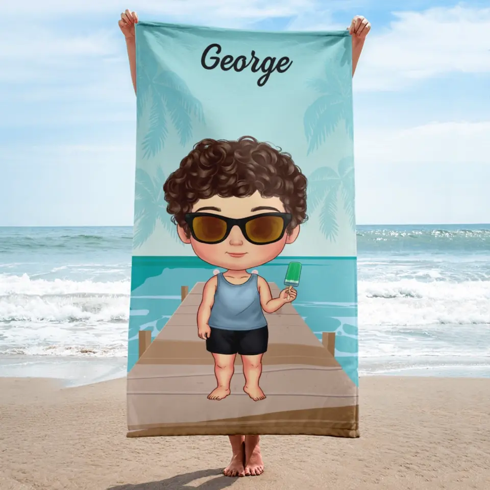 Prosop de plajă personalizat pentru copii - pe plajă