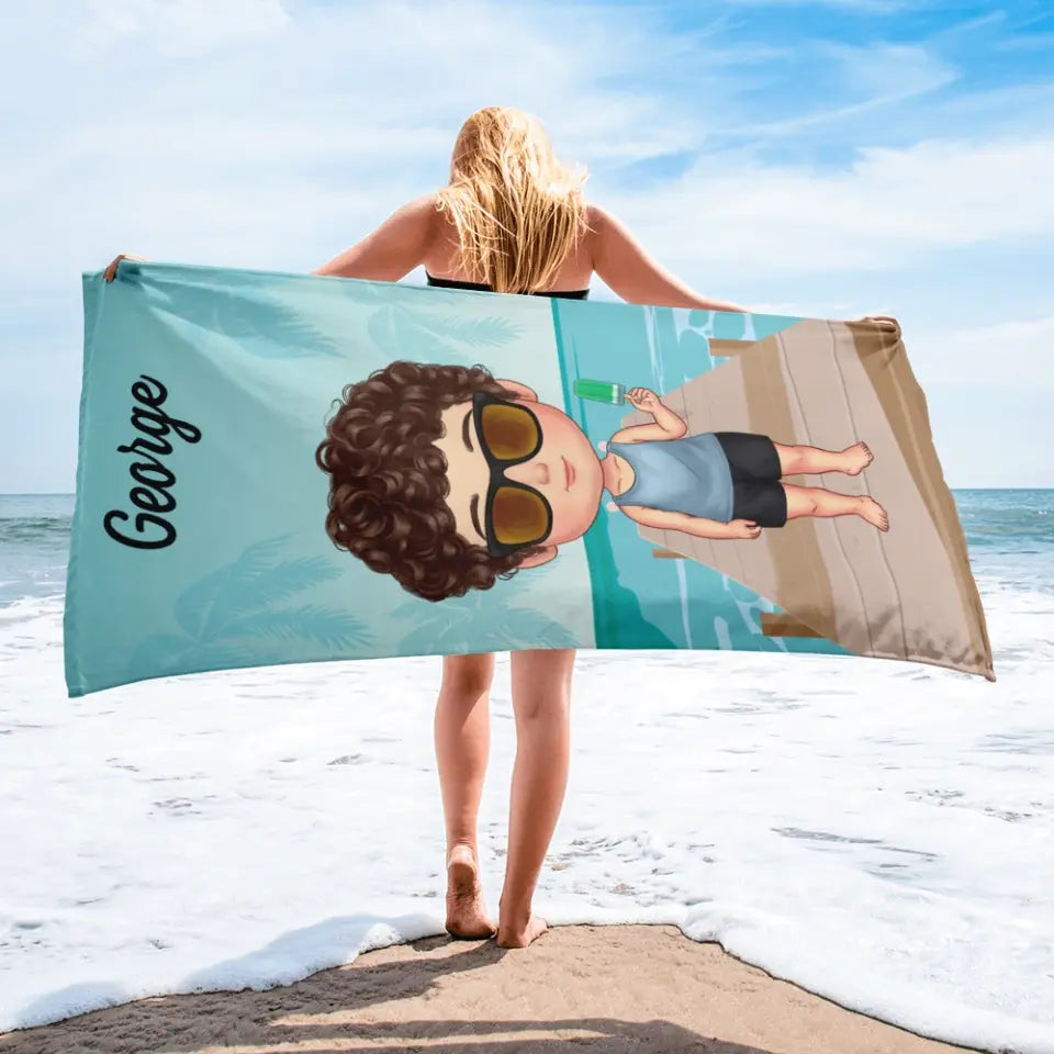 Prosop de plajă personalizat pentru copii - pe plajă
