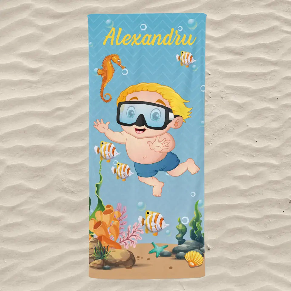 Prosop de plajă personalizat pentru copii - scufundări