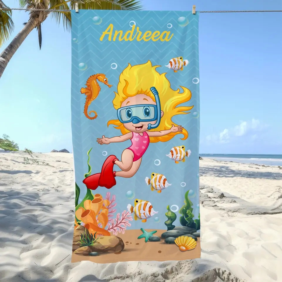 Prosop de plajă personalizat pentru copii - scufundări