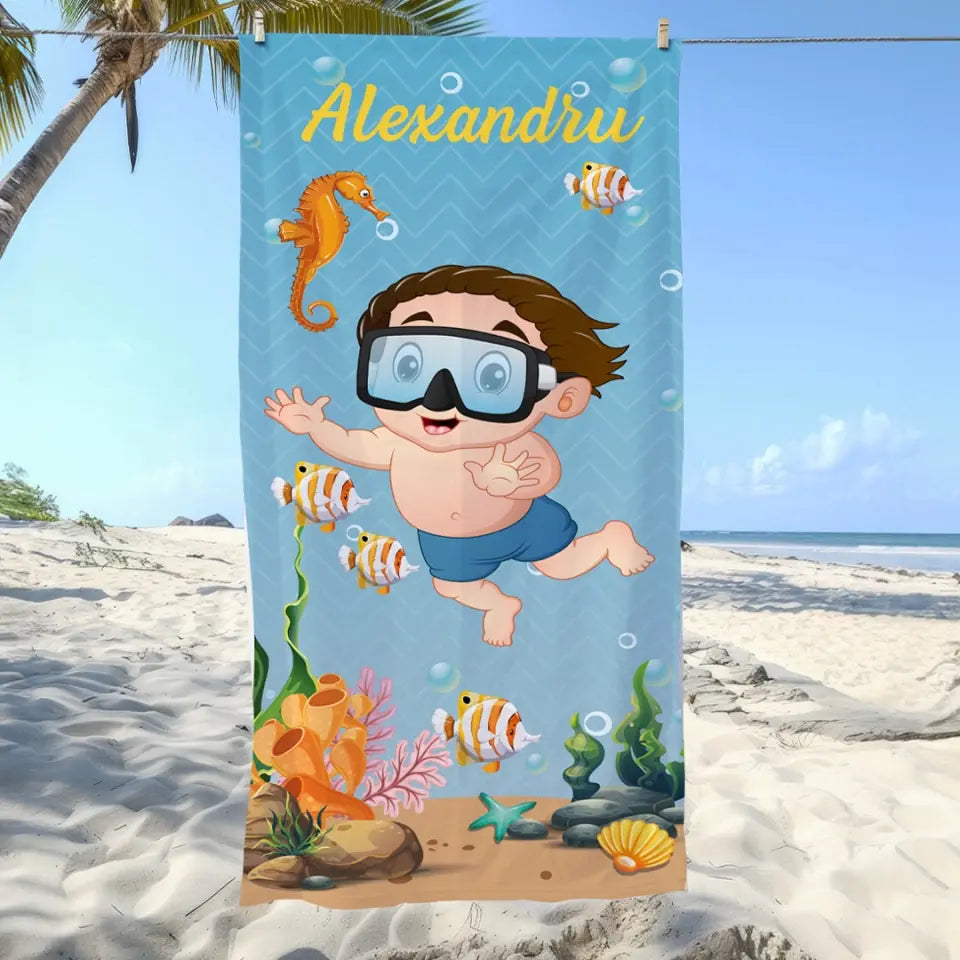 Prosop de plajă personalizat pentru copii - scufundări