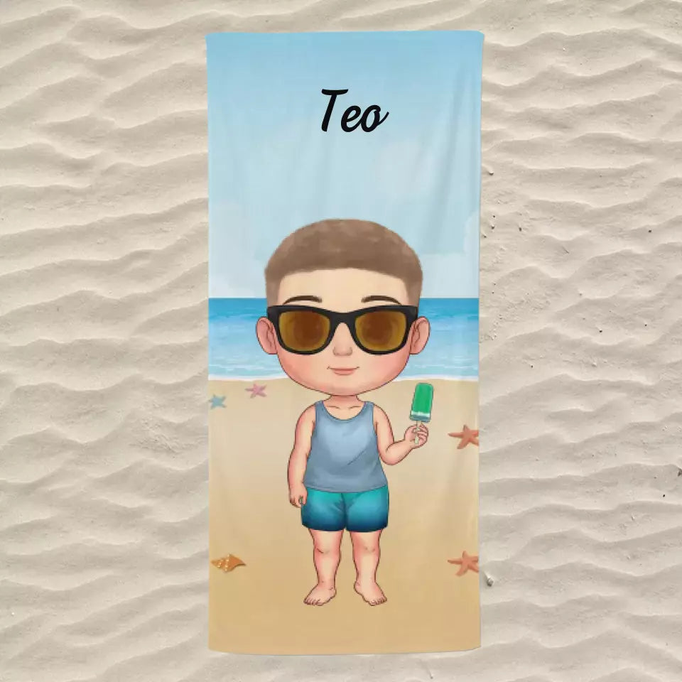 Prosop de plajă personalizat pentru copii - pe plajă