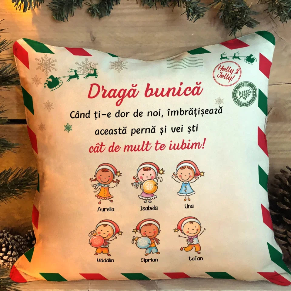 Pernă personalizată de Crăciun pentru bunici, cu până la 15 nepoți2