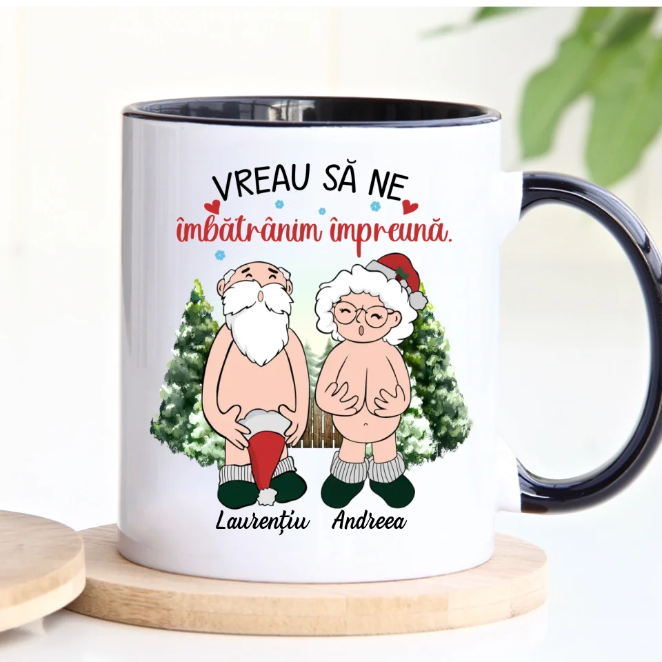 Cană unică de Crăciun pentru cupluri - vreau să ne îmbătrânim împreună