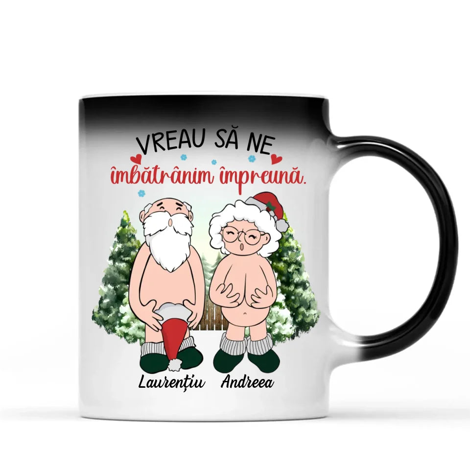 Cană unică de Crăciun pentru cupluri - vreau să ne îmbătrânim împreună