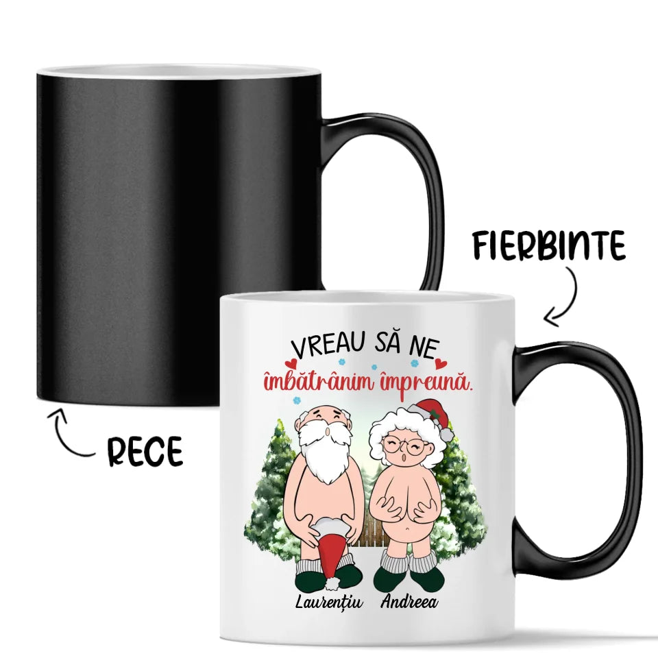 Cană unică de Crăciun pentru cupluri - vreau să ne îmbătrânim împreună