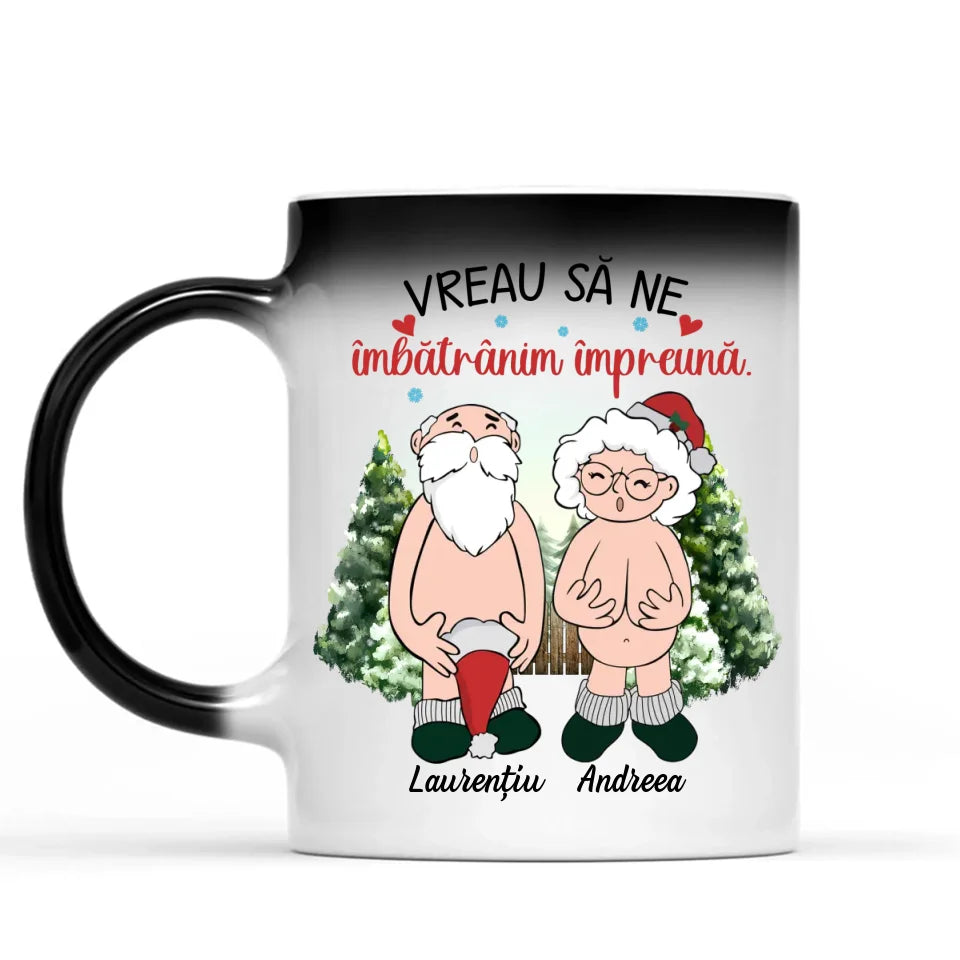 Cană unică de Crăciun pentru cupluri - vreau să ne îmbătrânim împreună