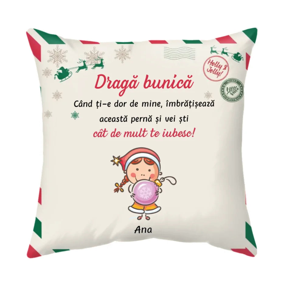 Pernă personalizată de Crăciun pentru bunici, cu până la 15 nepoți