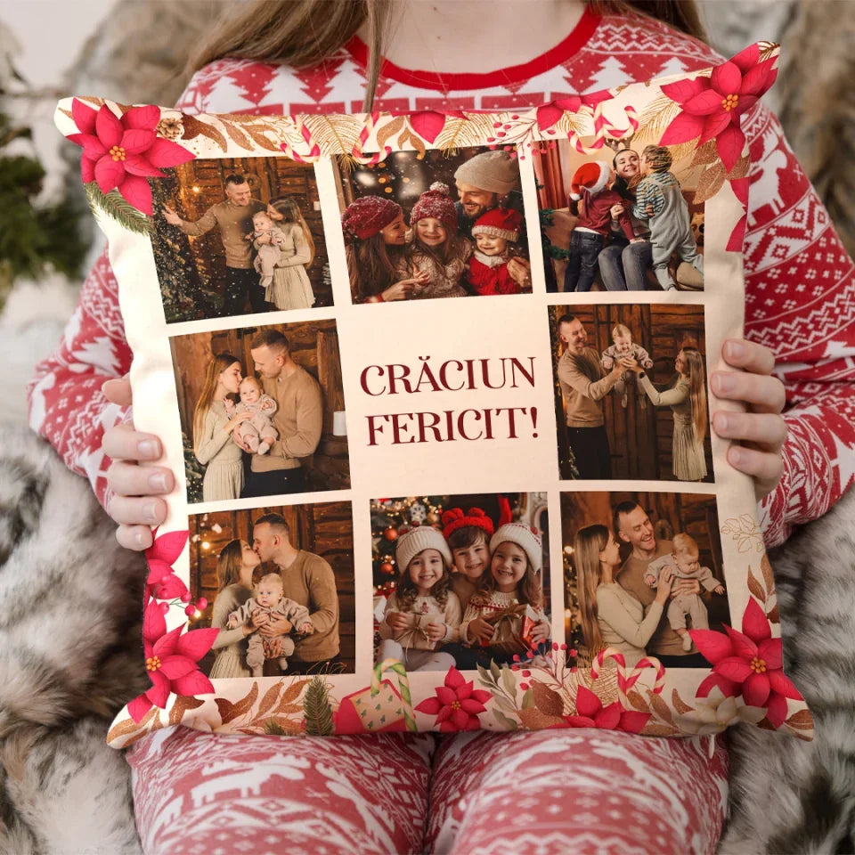 Pernă personalizată de crăciun cu 8 fotografii - Crăciun Fericit2