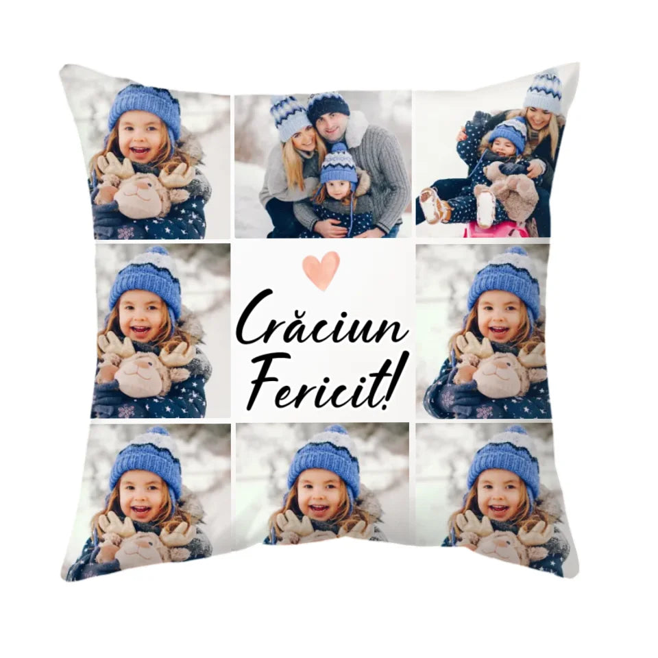 Pernă unică de crăciun cu 8 fotografii - Crăciun Fericit
