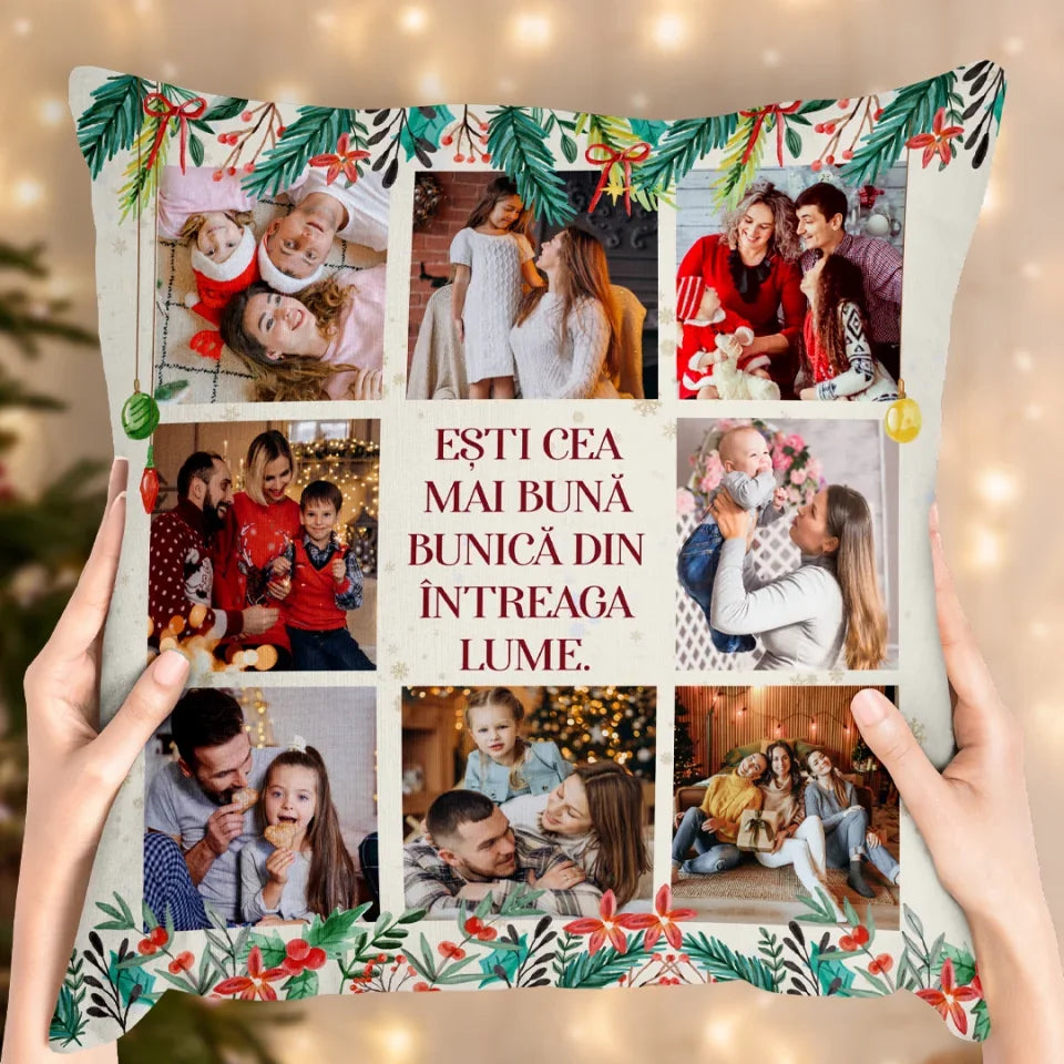 Pernă personalizată de Crăciun pentru familie - cu 8 fotografii