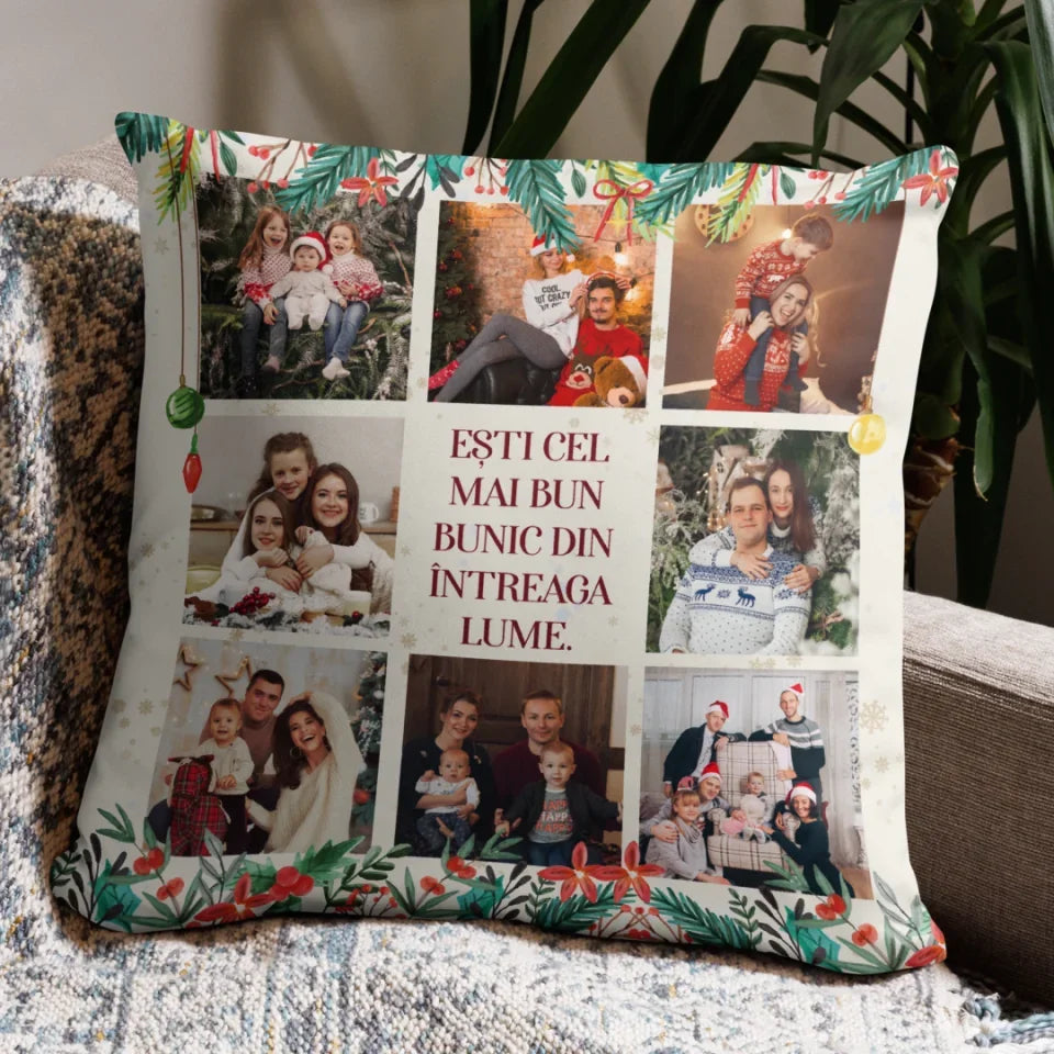 Pernă personalizată de Crăciun pentru familie - cu 8 fotografii2