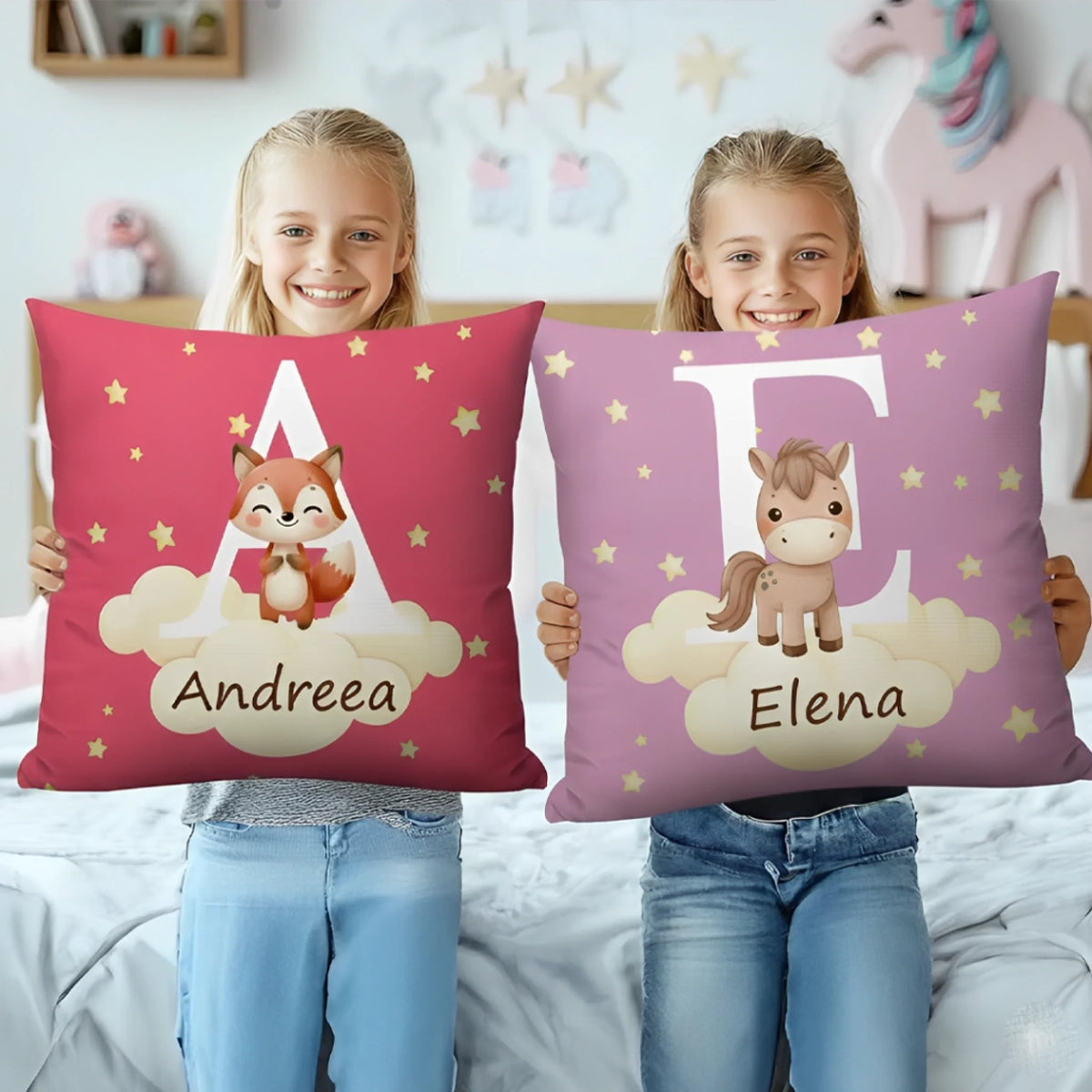 Pernă personalizată pentru copii, cu nume propriu – animale drăguțe5
