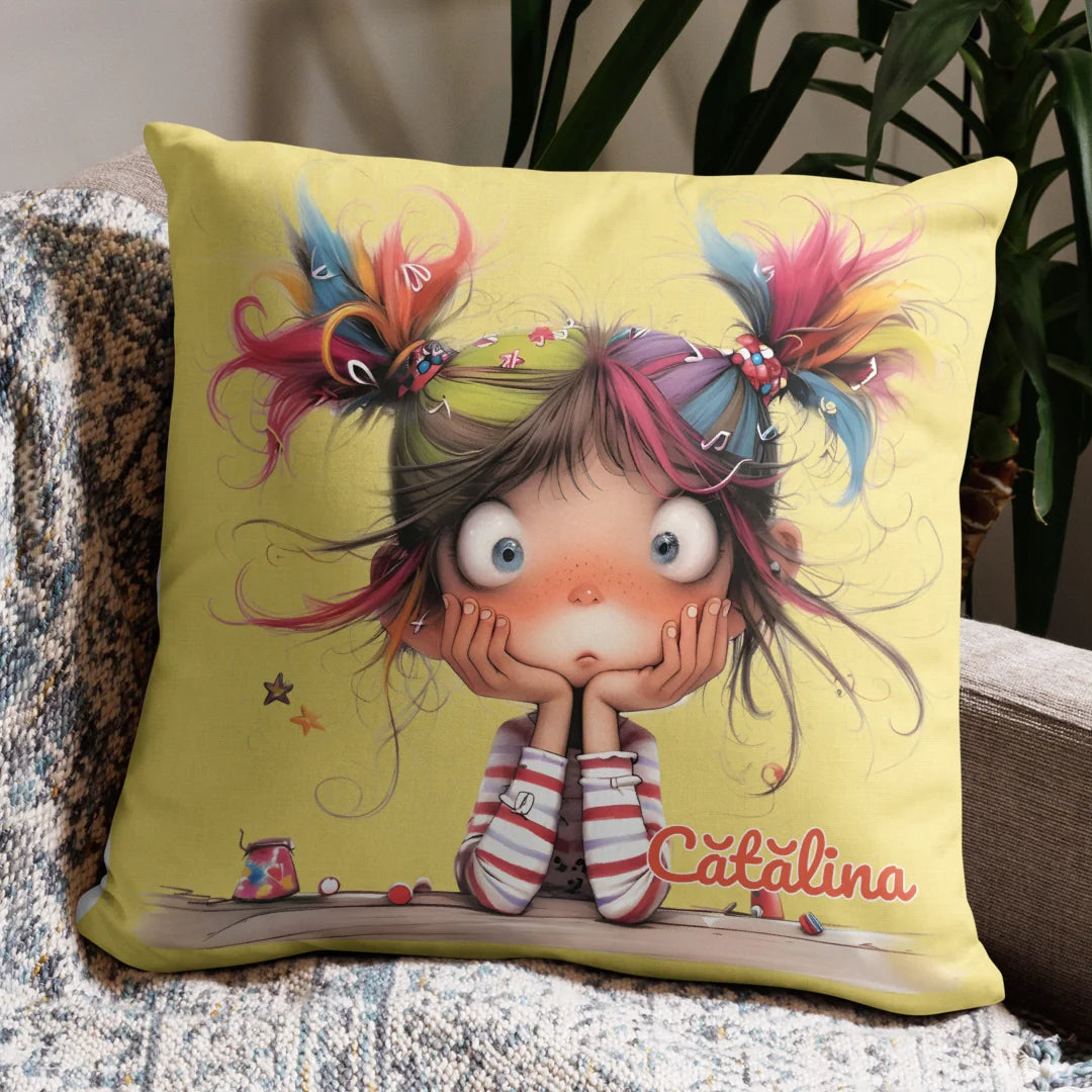 Pernă drăgălașă personalizată pentru fete - cu nume propriu