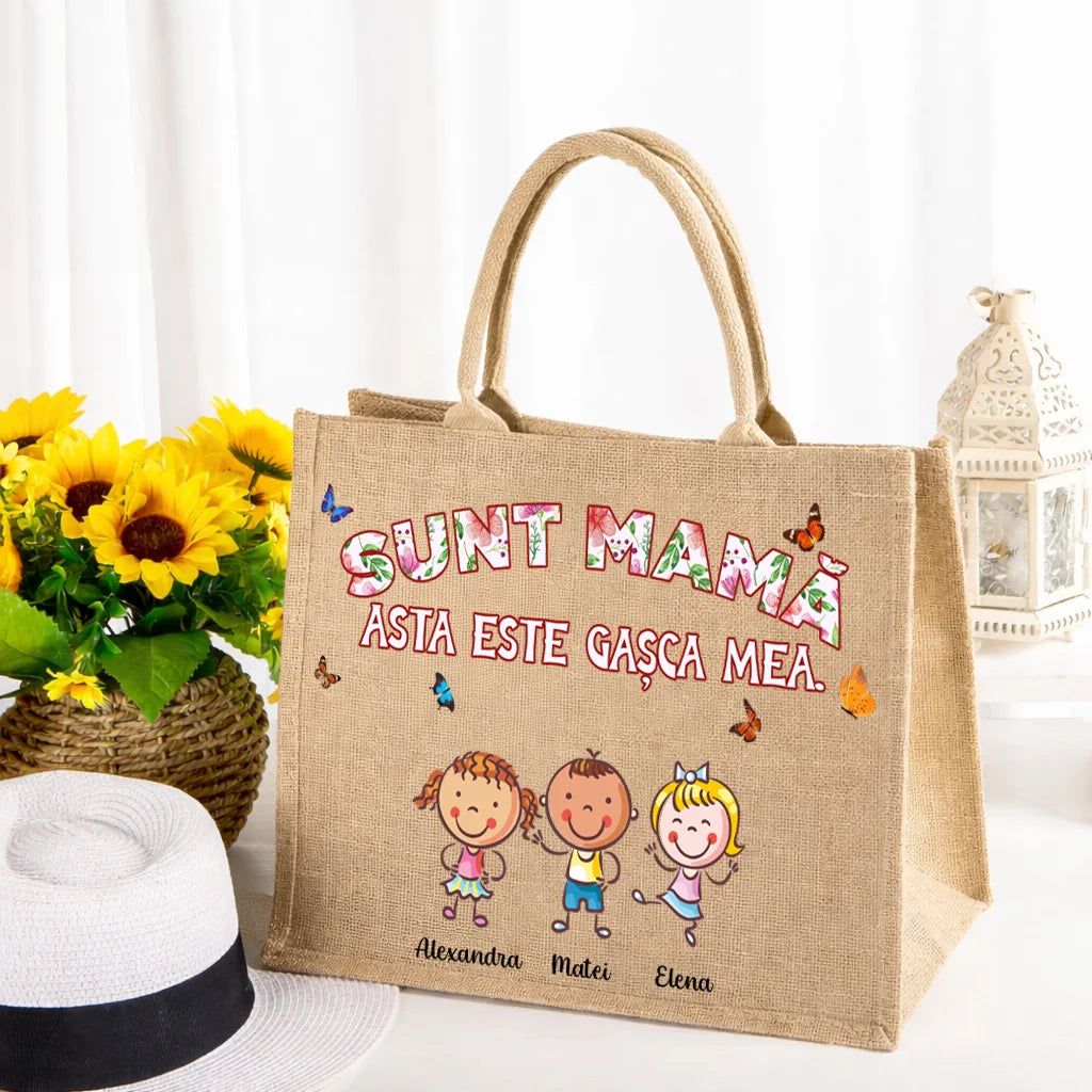 Geantă din iută personalizată - Sunt mamă