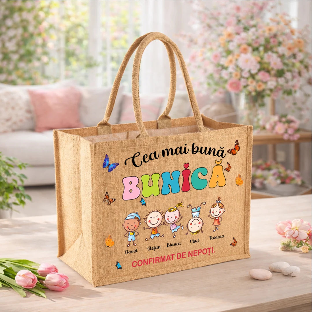 Geantă din iută personalizată - Cea mai bună bunică