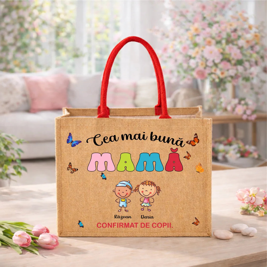 Geantă din iută personalizată - Cea mai bună mamă