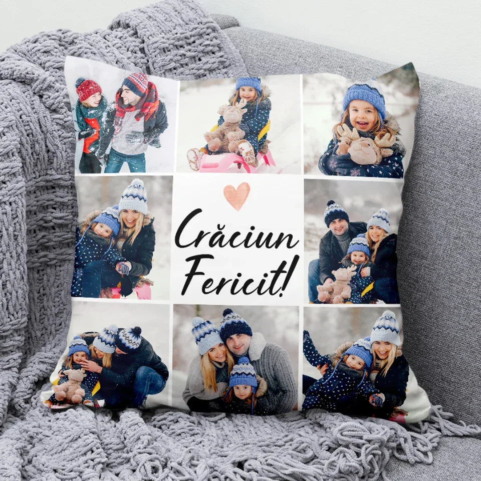 Pernă unică de crăciun cu 8 fotografii - Crăciun Fericit